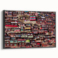 Black and white wall art featuring a vintage poster-style landscape of Tibet on framed canvas, suited for bedroom decor.