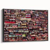 Black and white wall art featuring a vintage poster-style landscape of Tibet on framed canvas, suited for bedroom decor.