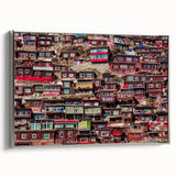Framed canvas featuring a vintage-style landscape painting of Tibet in muted silver and black tones.