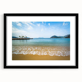 Extra large, textured abstract art print of vibrant Hong Kong scenery on a framed black mat, ideal for living room decor.
