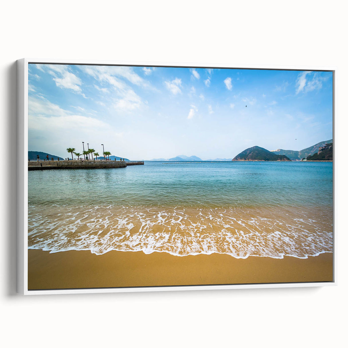 Vintage poster art of Hong Kong's skyline on a framed canvas, featuring vibrant colors, ideal for living room decor.