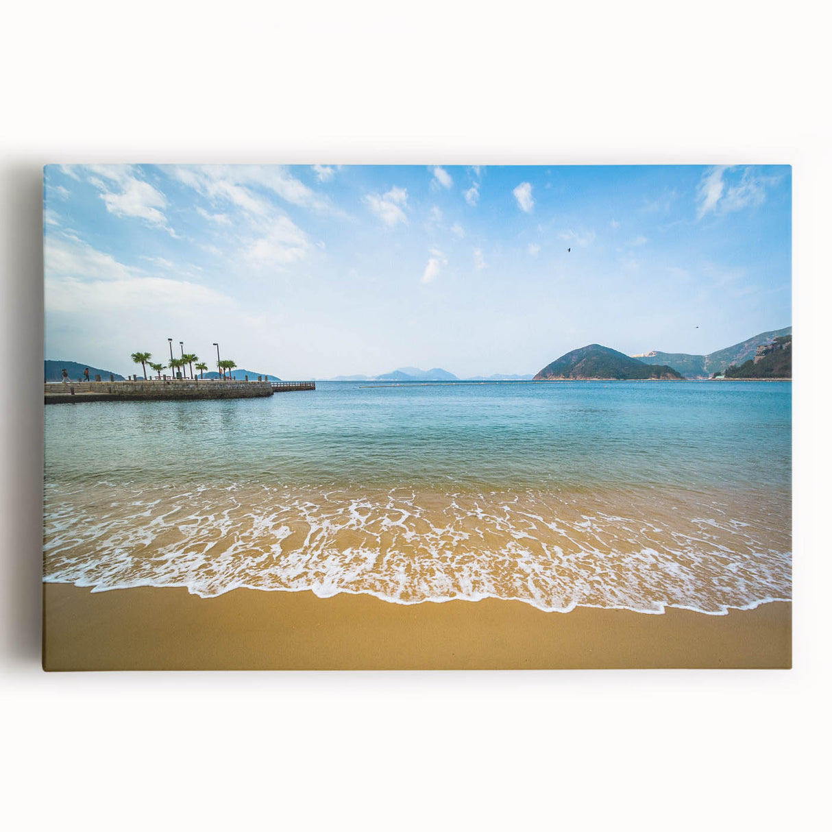 Black and white panoramic view of Hong Kong on stretched canvas, ideal for kitchen wall art.