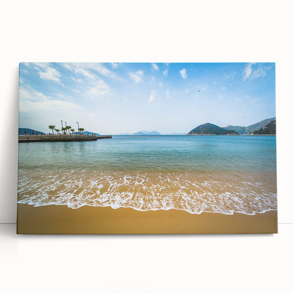 Black and white large art print of Hong Kong skyline on stretched canvas, suitable for kitchen or bedroom wall art.