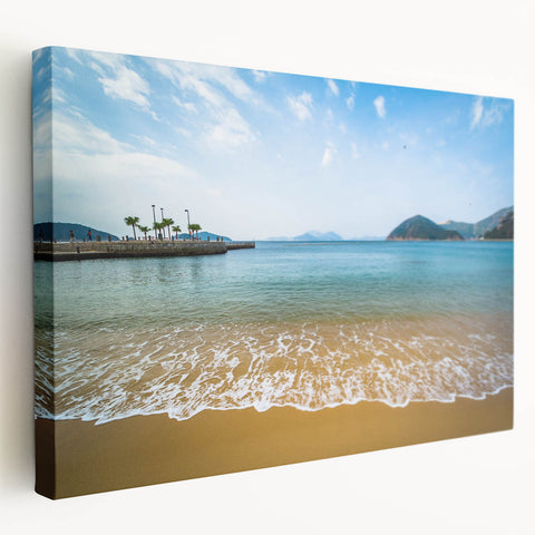 Hong Kong skyline in muted gray tones on a large stretched canvas, suitable for kitchen wall art.