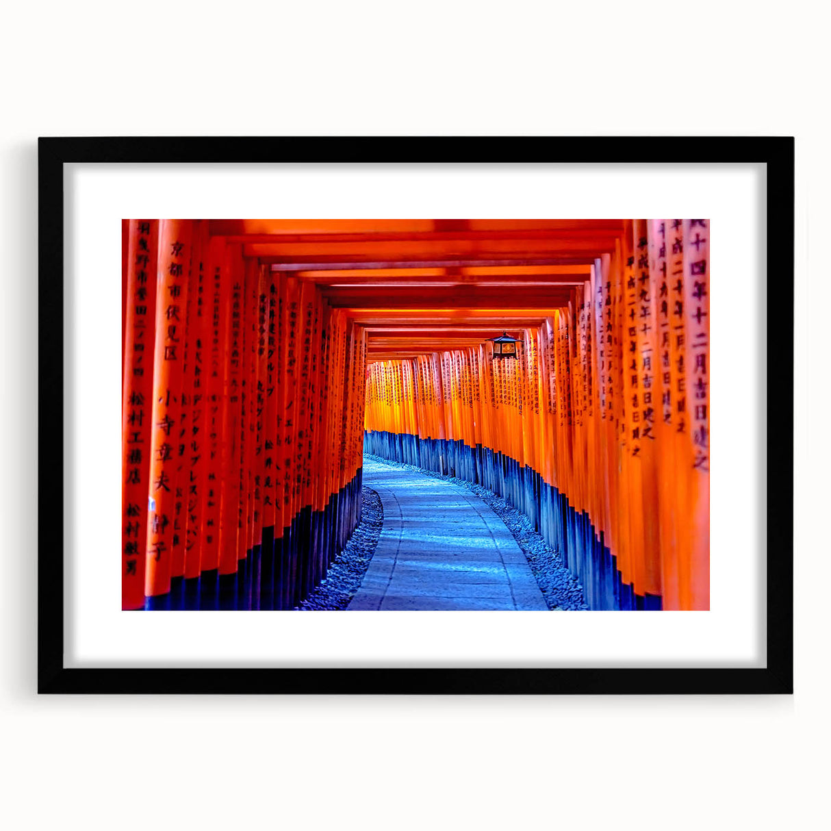 Extra large colorful art print of an abstract Kyoto scenery in vibrant hues on a textured canvas.