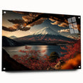 Acrylic print of Mount Fuji with soft pink and blue sky tones, suitable for bedroom or dining room decor.