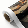 Art Deco poster of Mount Fuji in pastel shades on rolled canvas, ideal for nursery wall art.