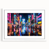 Abstract art print depicting Tokyo skyline in muted gray and white tones, framed in white.