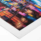 Art deco poster of Tokyo skyline in muted gray and blue tones on rolled canvas, suitable for dining room wall art.