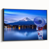 Black and white framed canvas depicting a vintage Japanese landscape, ideal for bedroom wall art.