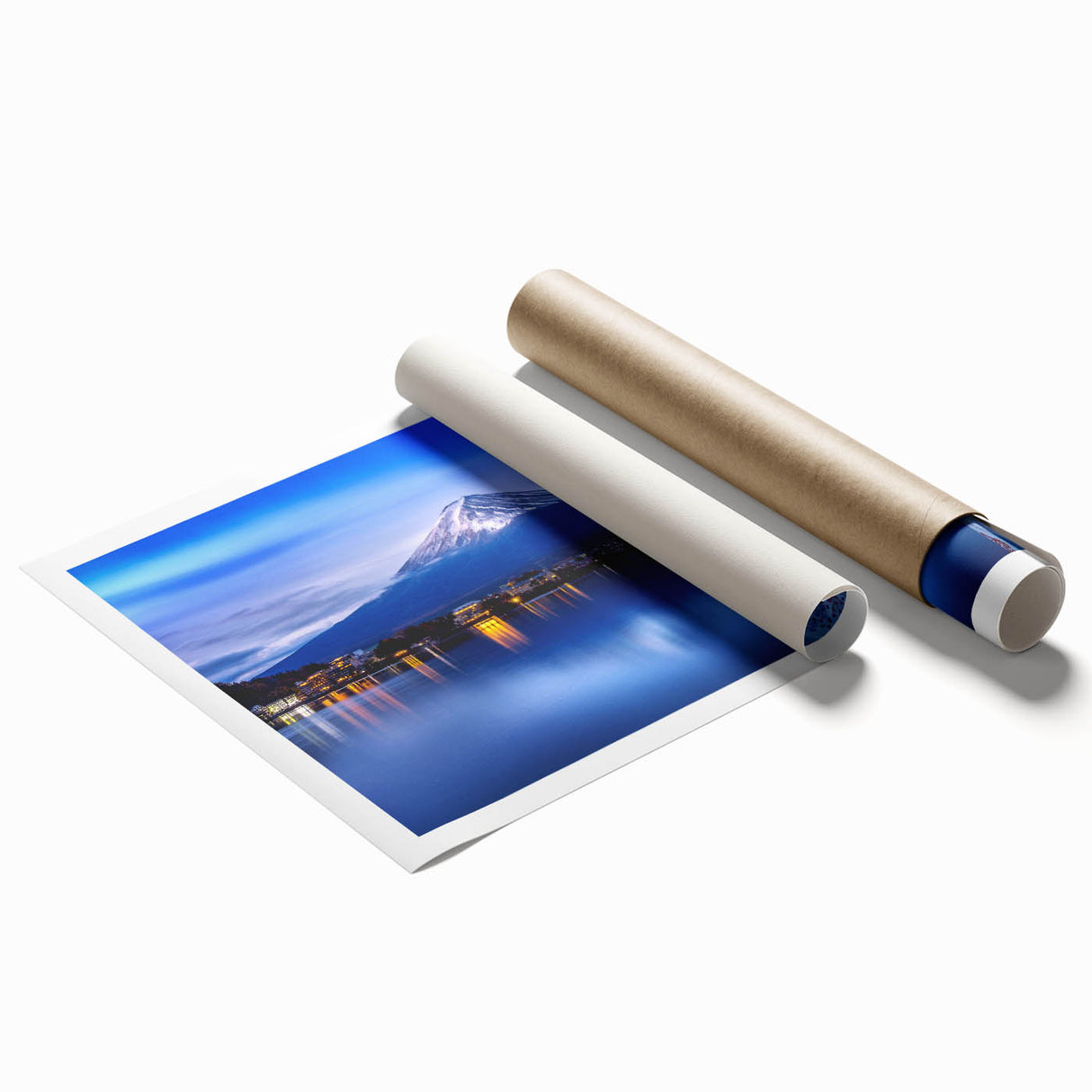 Extra large rolled print of a serene Japanese scenery with soft floral elements in pastel shades.