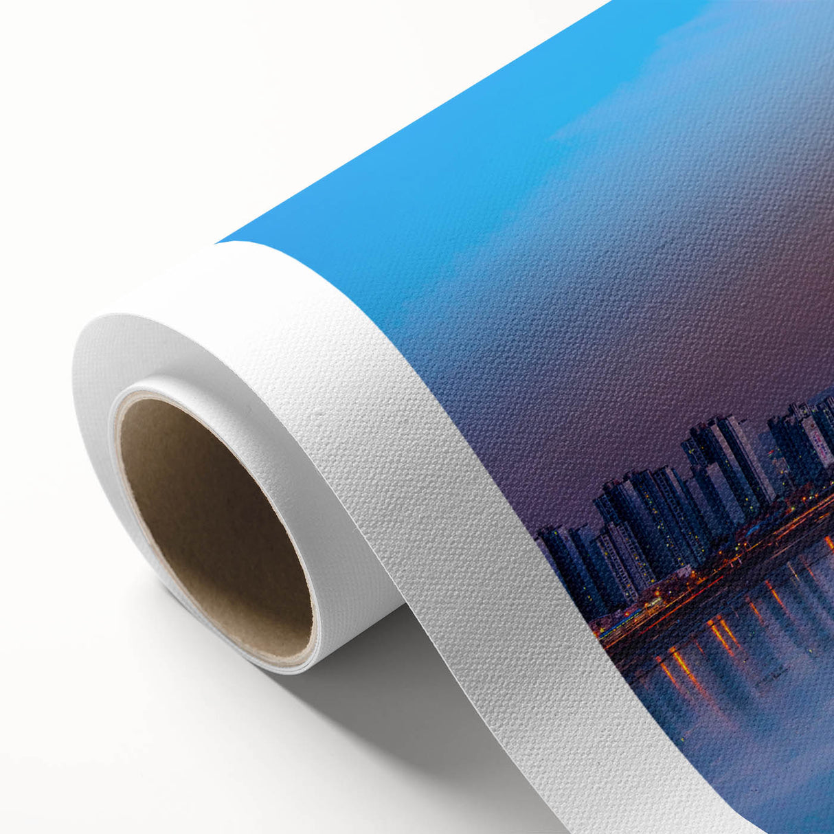 Art Deco poster of Seoul skyline in muted pastel shades on rolled canvas, ideal for nursery wall art.