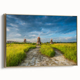 Framed canvas wall art depicting a vintage Korean landscape in black and gold tones, suitable for bedroom decor.