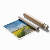 Extra large rolled print of a serene Korean landscape with soft floral elements in pastel shades.