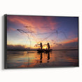 Black and white framed canvas of a Myanmar landscape, featuring vintage poster art, ideal for bedroom wall decor.