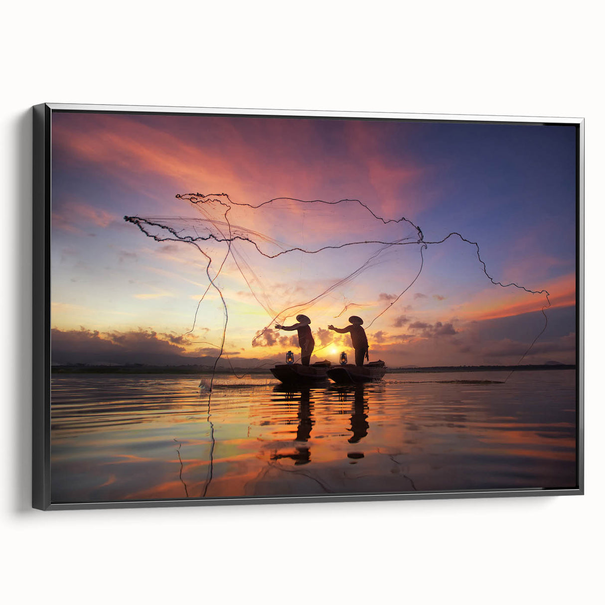 Black and white framed canvas of a Myanmar landscape, featuring vintage poster art, ideal for bedroom wall decor.