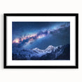 Extra large abstract art print of Mount Everest in vibrant colors on a textured canvas, framed in black.