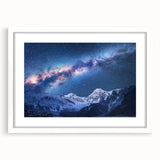 Abstract art print of Everest in muted earth tones on a white-matted frame, suitable for bedroom or dining room decor.