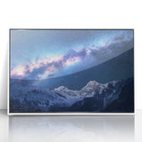 Framed acrylic print of Mount Everest with cool gray and blue tones, ideal for modern art wall decor in a nursery.