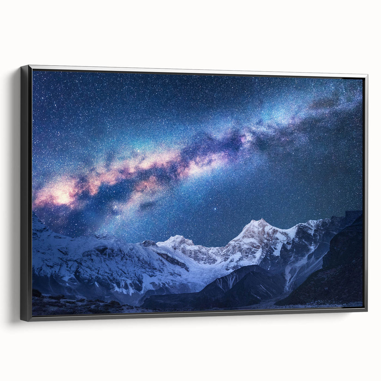 Black and white framed canvas of Mount Everest landscape, ideal for bedroom wall decor.