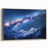 Framed canvas featuring a vintage-style landscape painting of Mount Everest in muted gold and black tones.