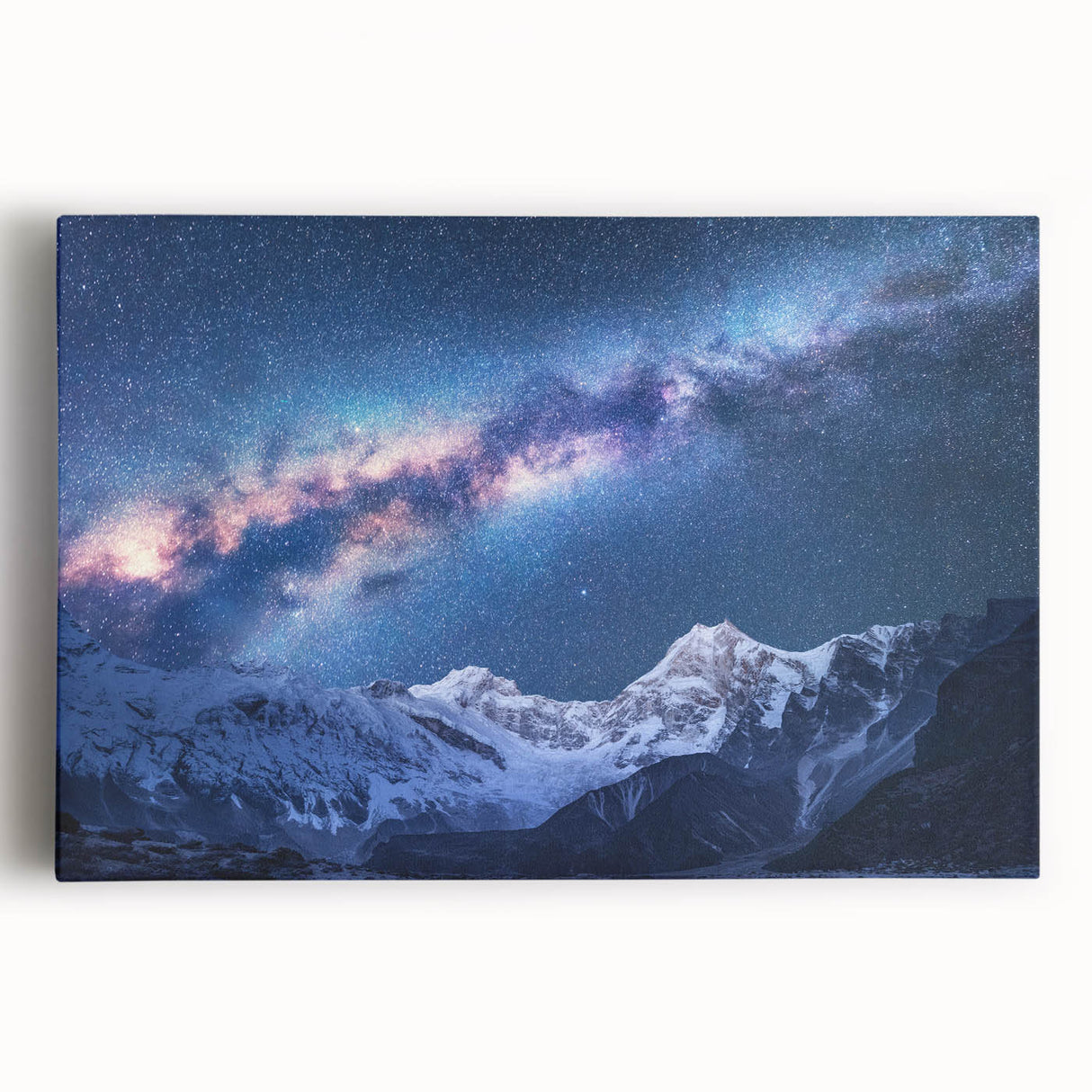 Black and white photograph of Mount Everest on stretched canvas, suitable as large kitchen wall art.