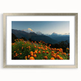 Textured art print of abstract Nepalese landscape in muted earth tones on a framed silver mat, ideal for bedroom wall decor.