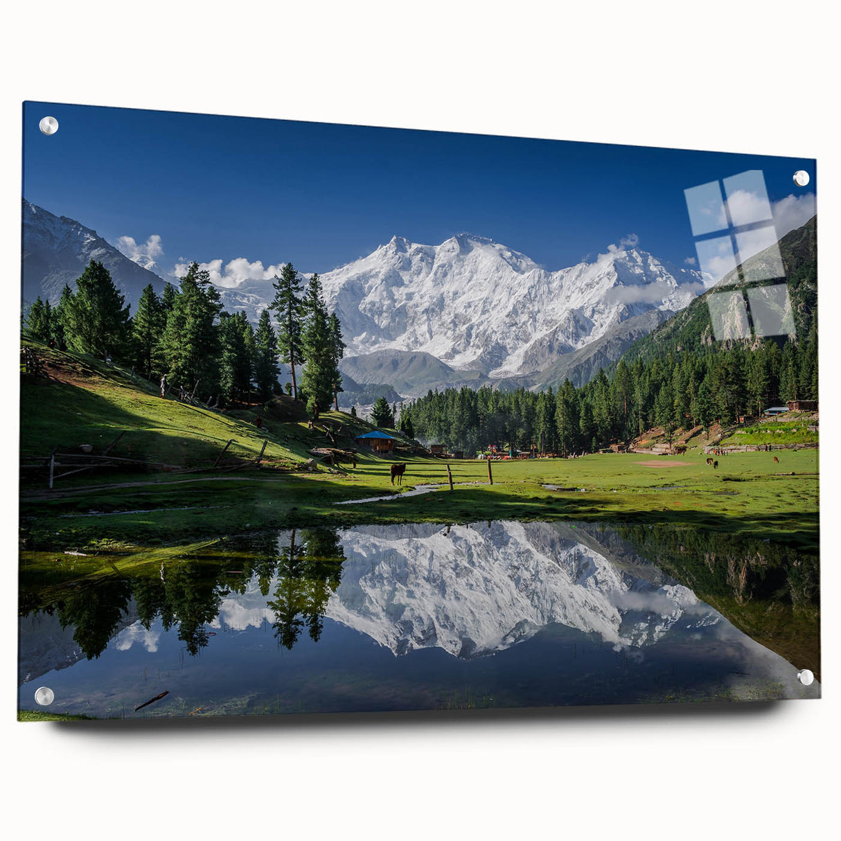 Acrylic print of a large abstract depiction of a Pakistani landscape in muted earth tones.
