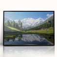 Large abstract wall art depicting a serene Pakistani landscape in muted earth tones, framed in black acrylic.