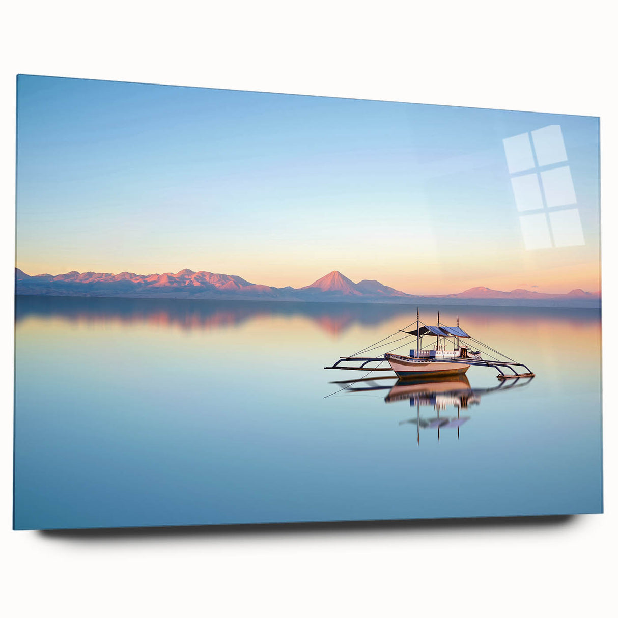 Large abstract wall art depicting a serene Philippine landscape in muted earth tones on acrylic glass.