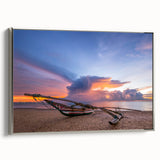 Framed canvas of a vintage Sri Lankan landscape, featuring vibrant colors on a black background, ideal for living room decor.