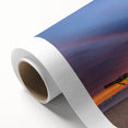 Art Deco poster of a serene Sri Lankan landscape in muted green and blue tones on rolled canvas, ideal for nursery wall art.
