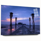 Large abstract wall art of a serene Taiwan landscape in muted greens and blues, acrylic print.