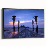 Black and white framed canvas featuring a vintage poster-style landscape of Taiwan, ideal for bedroom wall art.