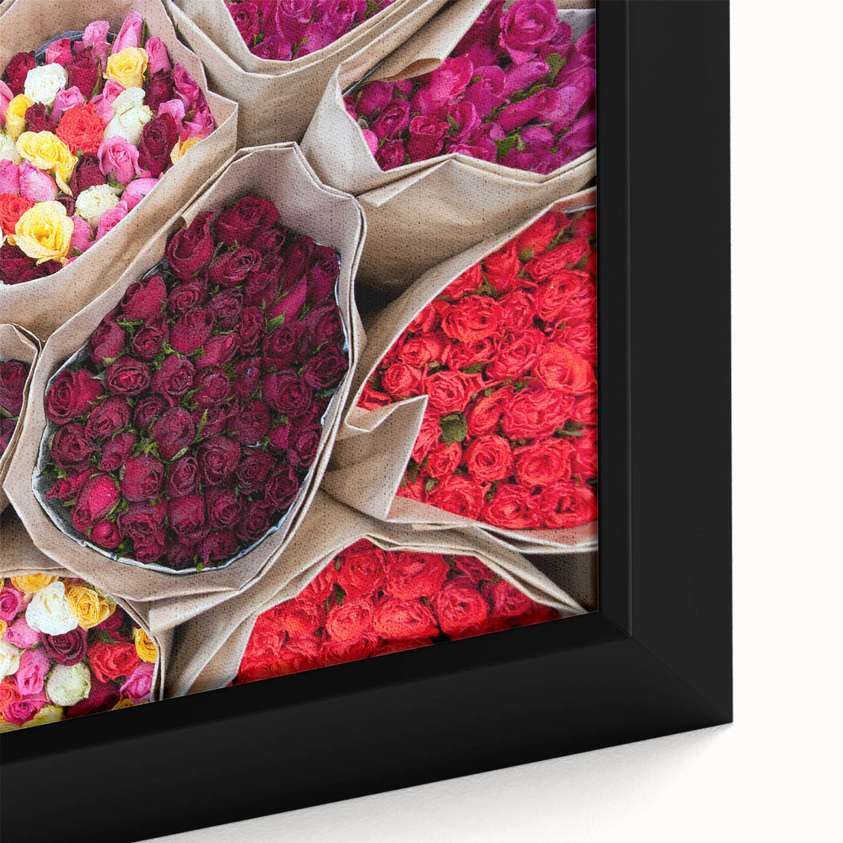 Framed canvas depicting a textured Bangkok cityscape in black with vibrant colorful accents, ideal for living room decor.