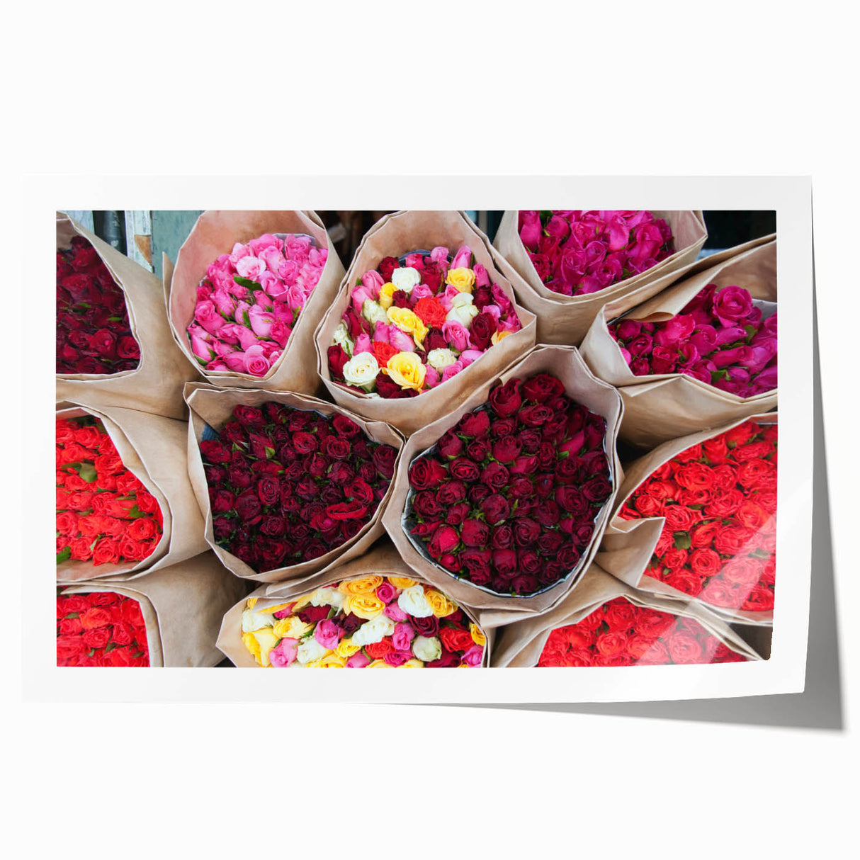 Extra large rolled print of Bangkok scenery with vibrant floral elements, ideal for art wall dining room.