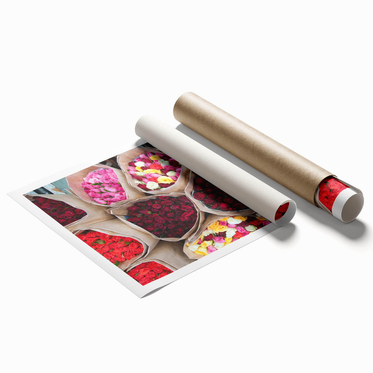 Extra large rolled print of Bangkok scenery with vibrant floral elements, ideal for classy bathroom wall art.