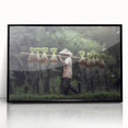 Large abstract wall art featuring a mid-century modernist design of a Thai landscape in muted earth tones.