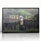 Large abstract wall art featuring a mid-century modernist design of a Thai landscape in muted earth tones.