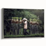 Landscape art painting of a Thai scenery on framed canvas, featuring vibrant colors and vintage poster style.
