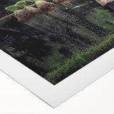 Art deco poster of a serene Thai landscape in muted green and blue tones, printed on rolled canvas.