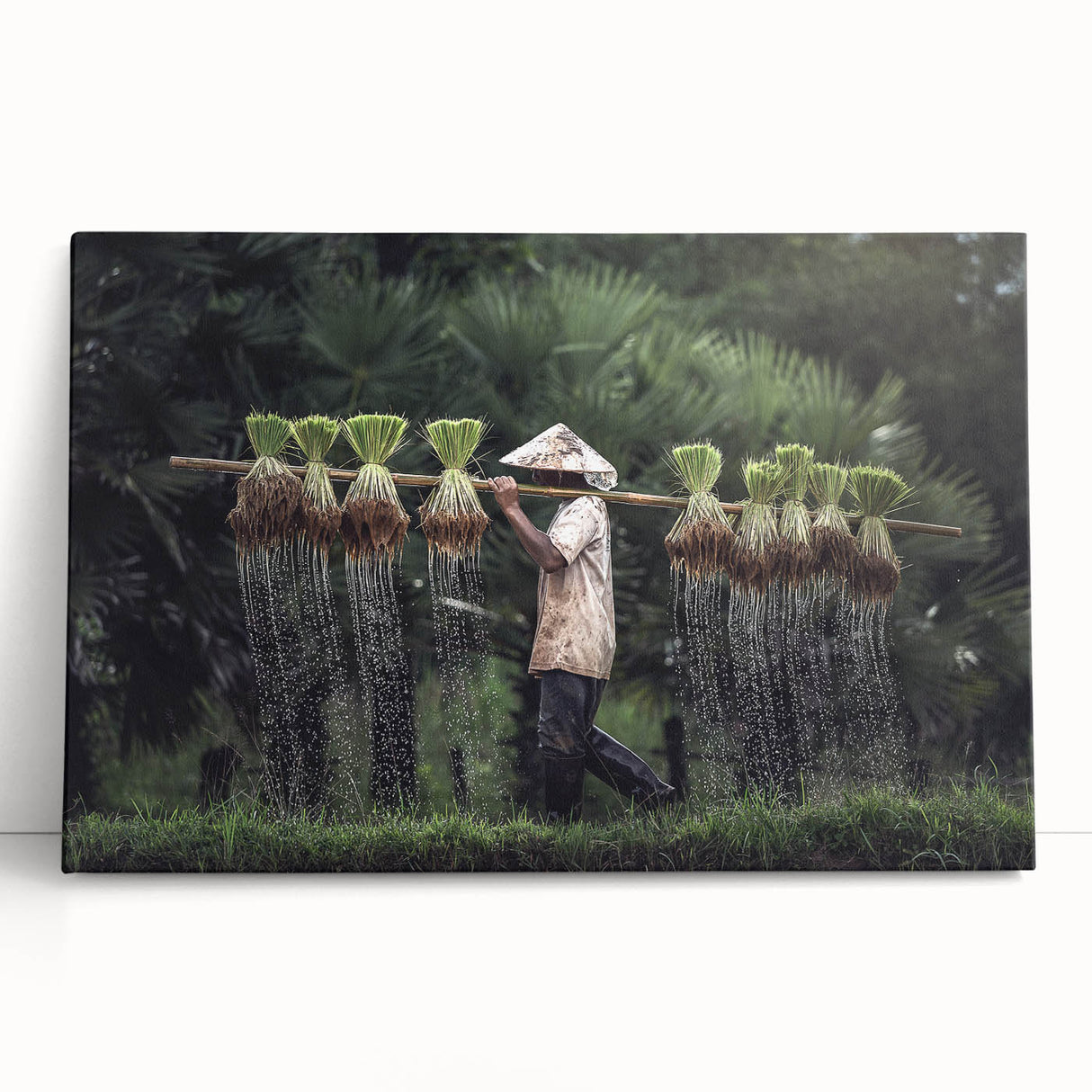 Black and white large art print of a Thai landscape on stretched canvas, ideal for kitchen or bedroom wall decor.