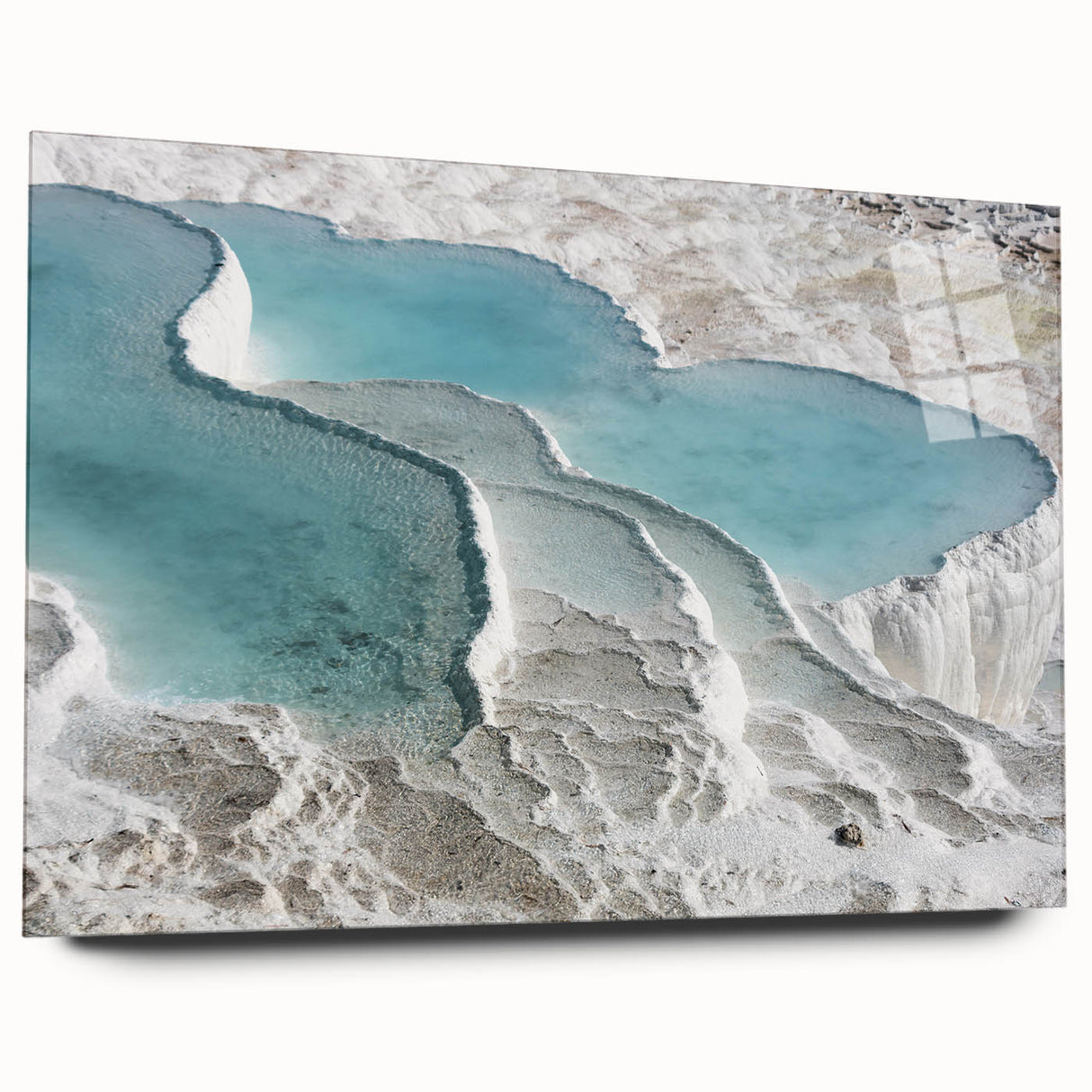 Large abstract wall art of a serene Turkish landscape in muted earth tones on acrylic glass.