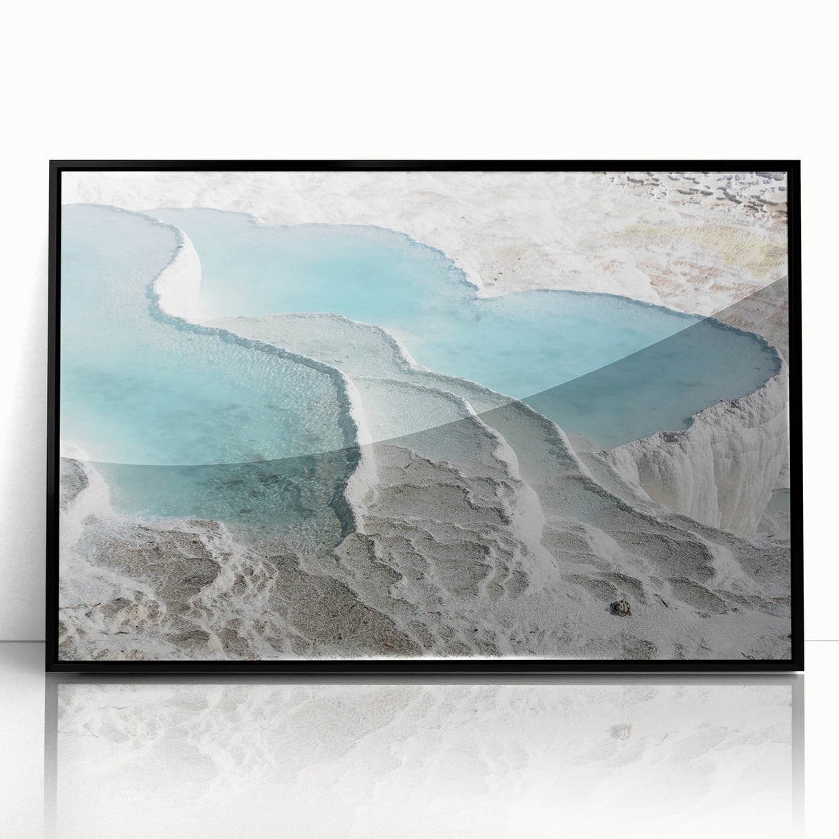 Large abstract wall art depicting a scenic Turkish landscape in muted earth tones on a framed acrylic.