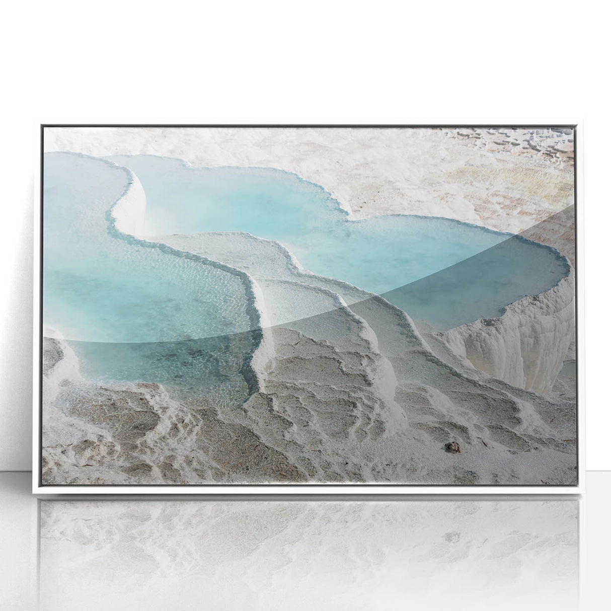 Acrylic print of a serene Turkish landscape in soft pastel shades, framed in white, suitable for nursery wall art.