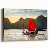 Framed canvas landscape painting of a Vietnamese rice field in muted greens and golds, ideal for bedroom wall art.
