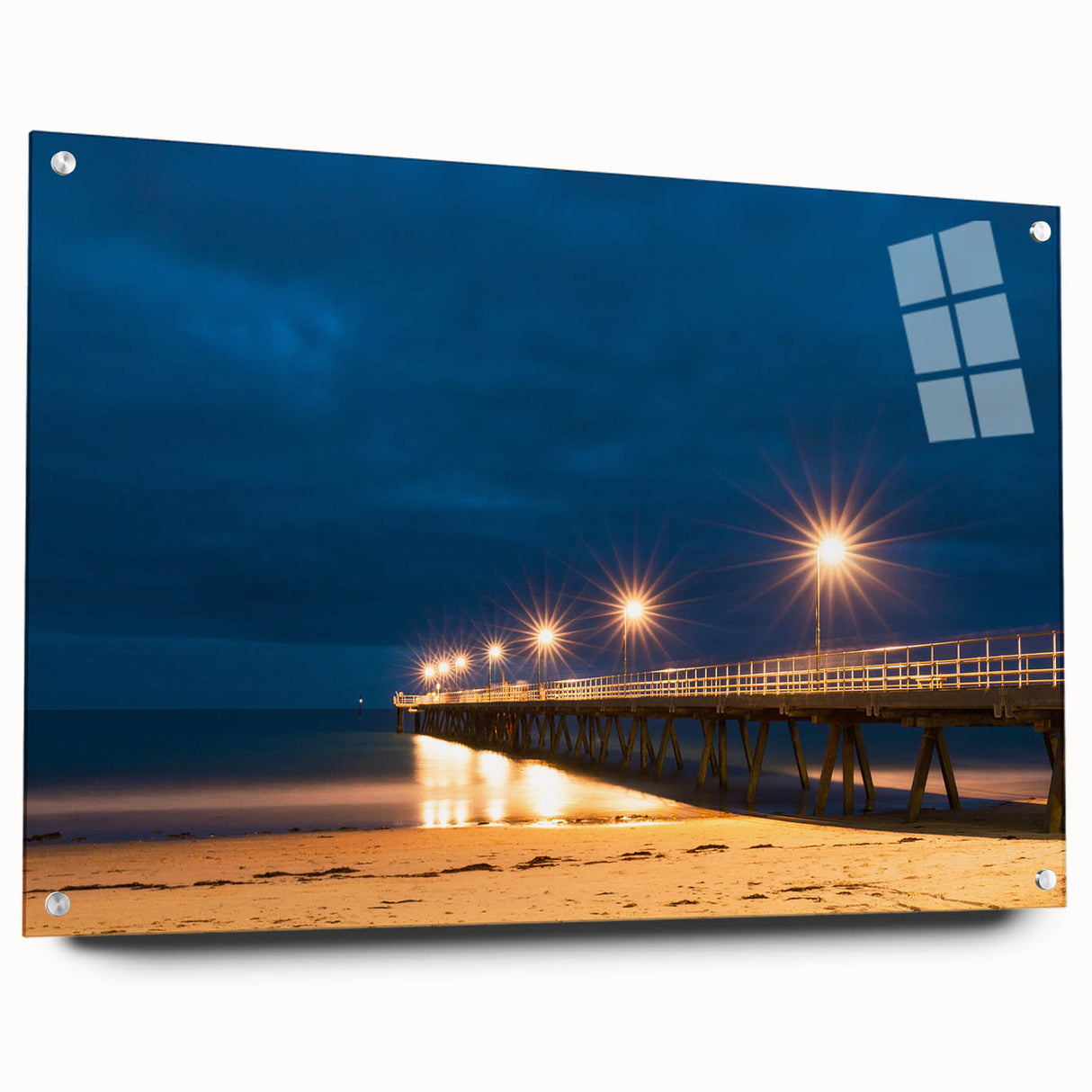 Acrylic print of a large abstract depiction of Adelaide scenery in muted earth tones.
