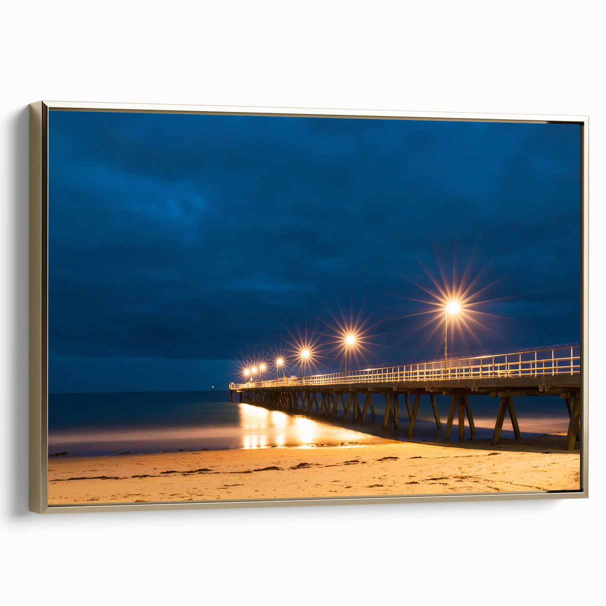 Framed canvas depicting a vintage-style Adelaide landscape in muted gold and black tones, suitable for living room decor.