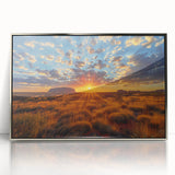 Framed acrylic print of Ayers Rock in muted earth tones, ideal for modern art wall decor.