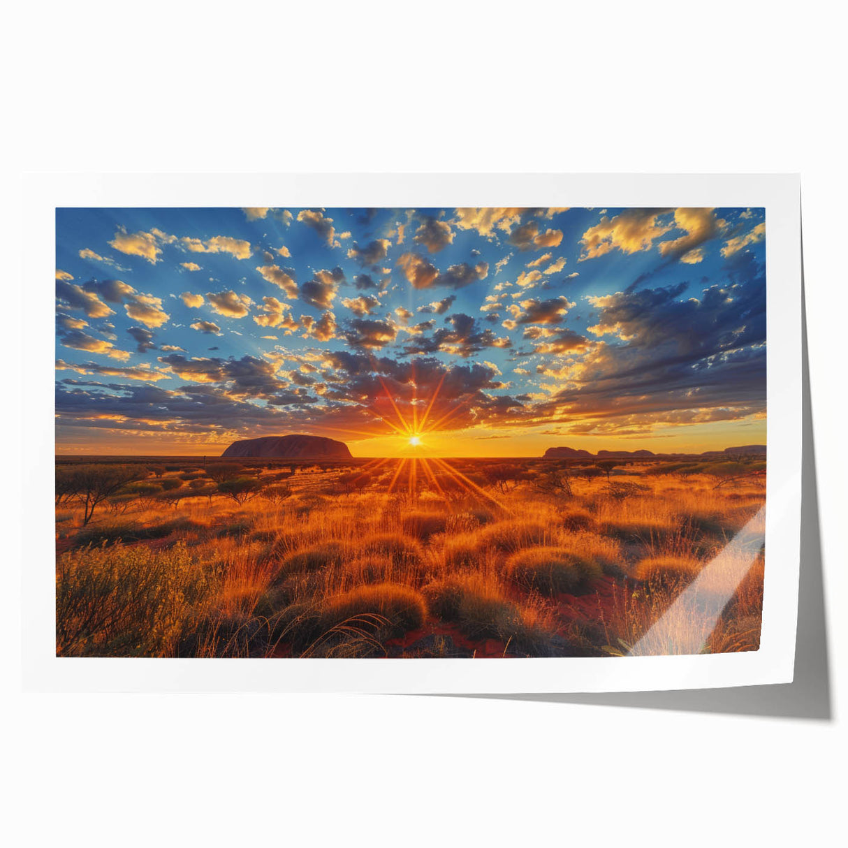 Rolled canvas print of Ayers Rock in muted orange and brown tones, suited for art wall dining room.
